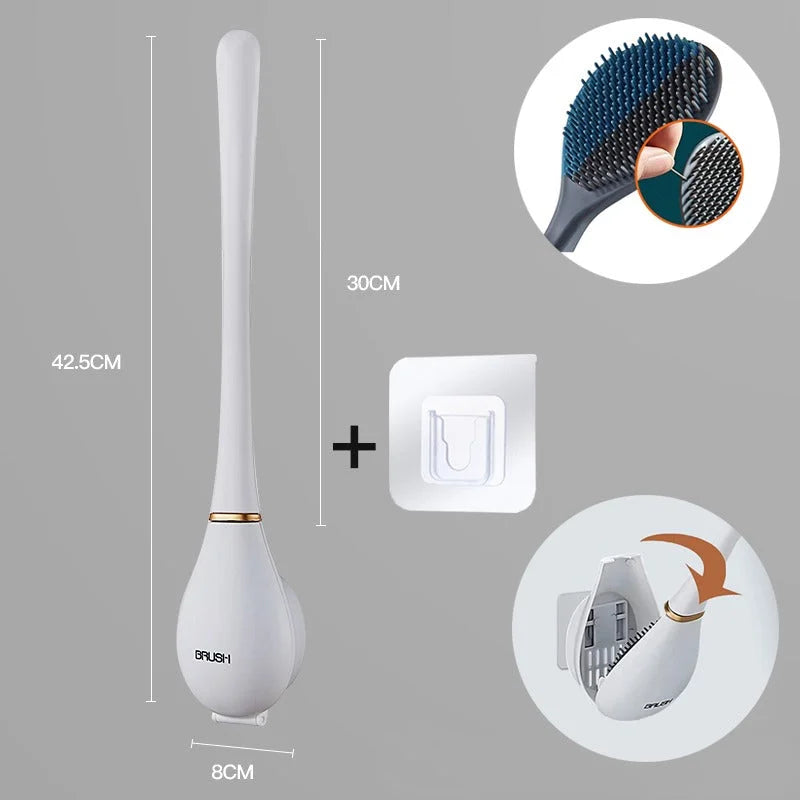 Brosse De Toilette En Silicone - Design Hygiénique À Fixation Murale — Blanc, photo 6